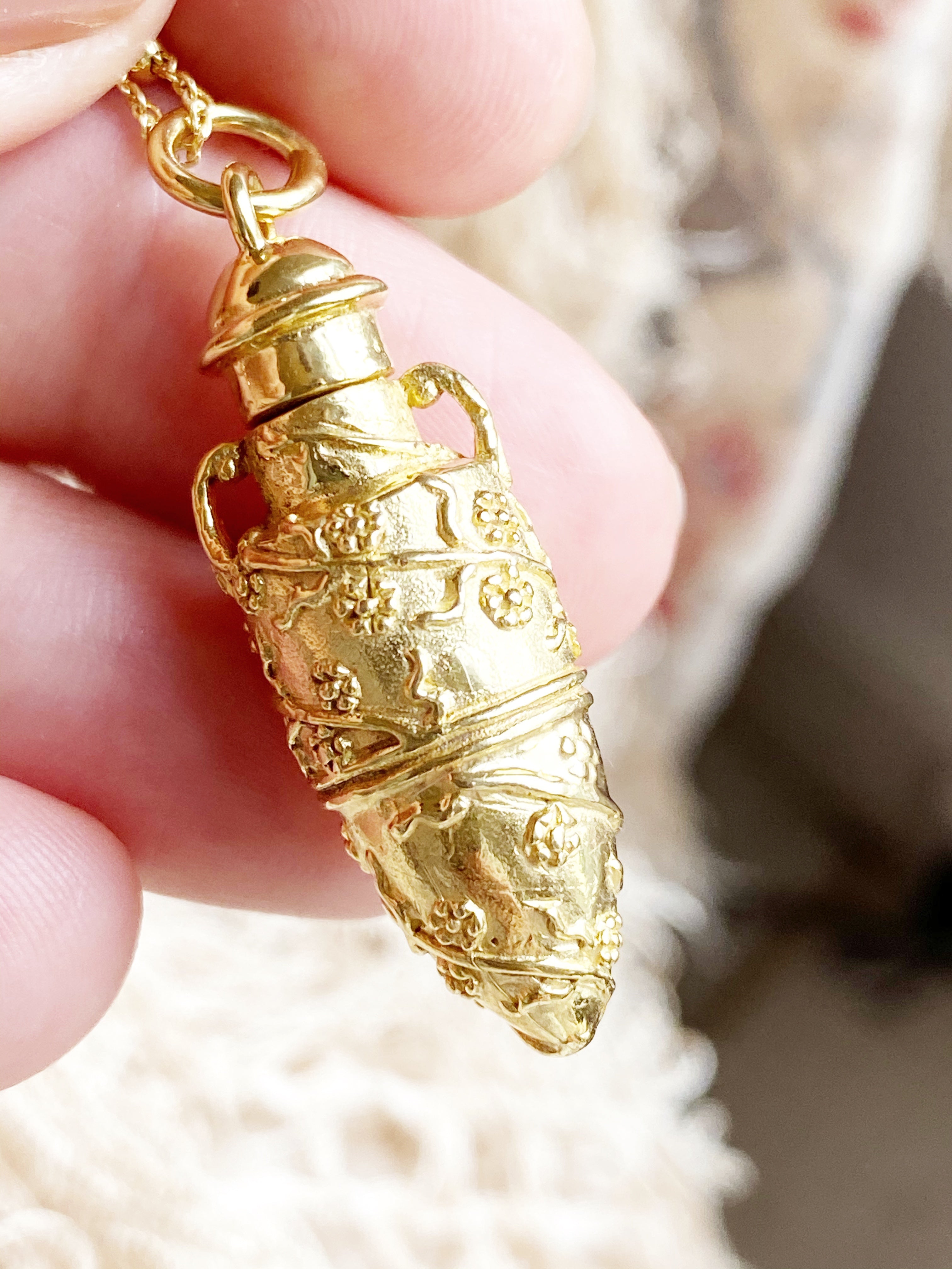 Vintage Perfume Bottle 14k Gold Necklace